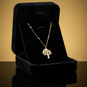Cadena Tejido Aros + Dije Árbol