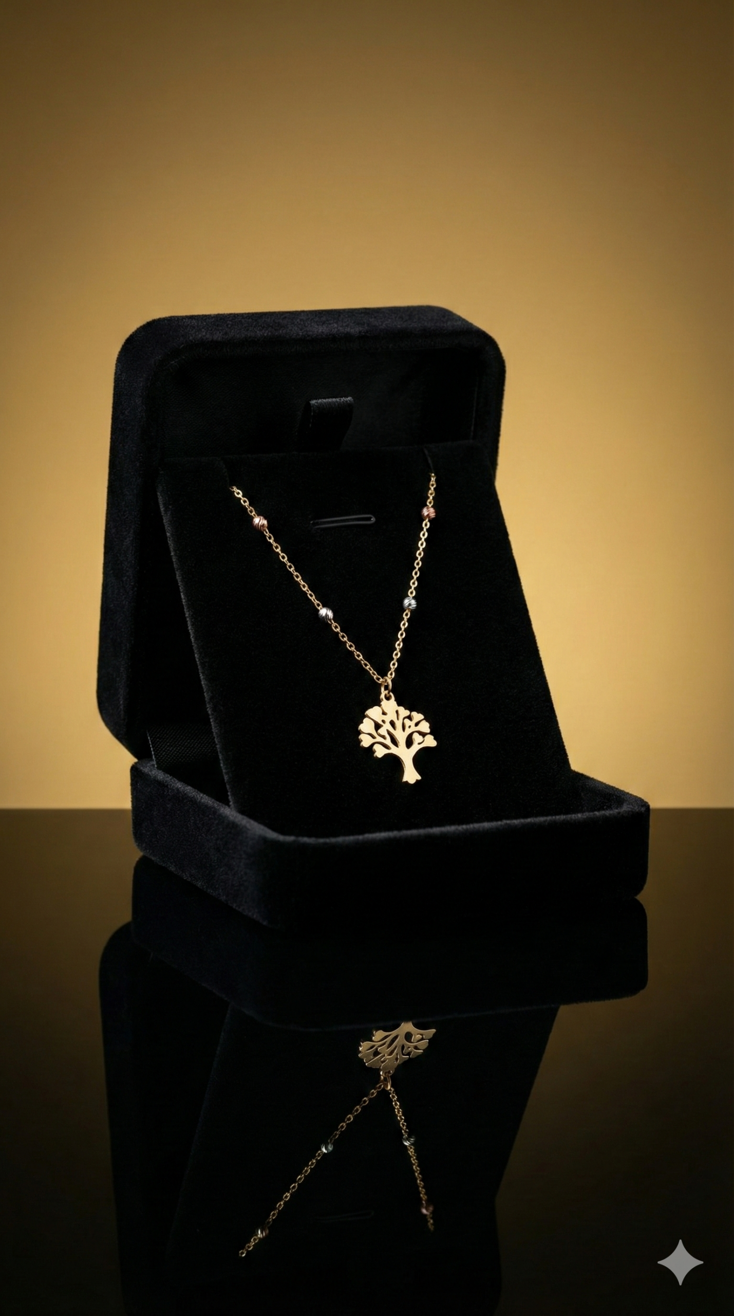 Cadena Tejido Aros + Dije Árbol