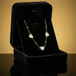 Cadena Tejido Aros + Dijes de Corazones Blanco