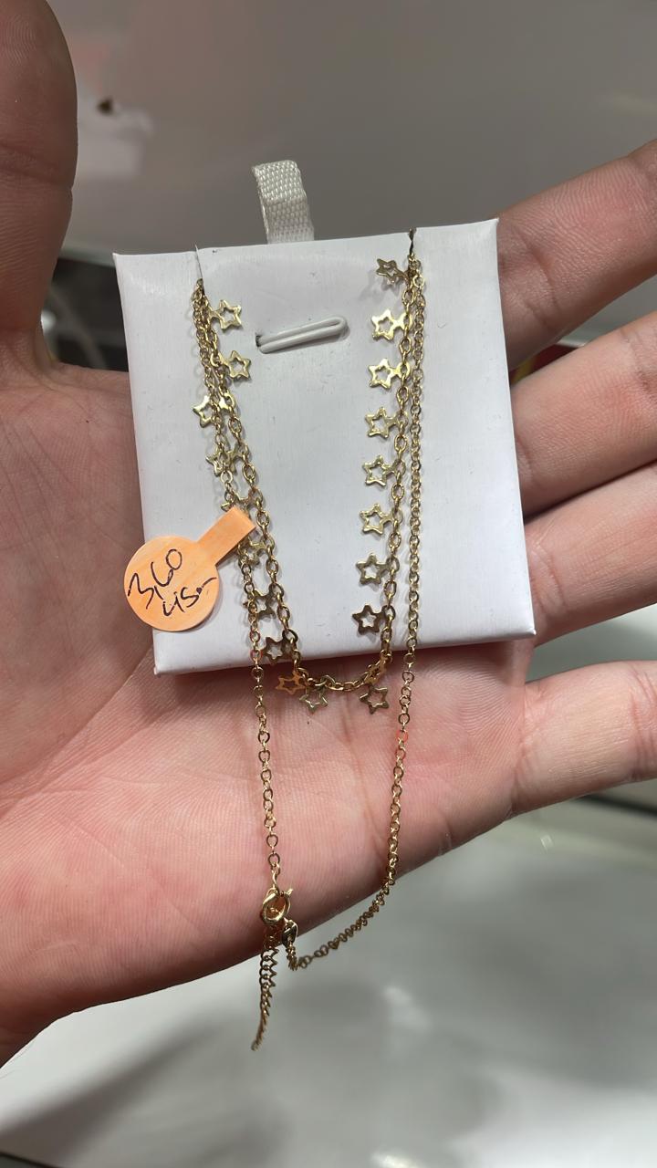 Cadena Tejido Aros + Dijes Estrellas - Imagen 2